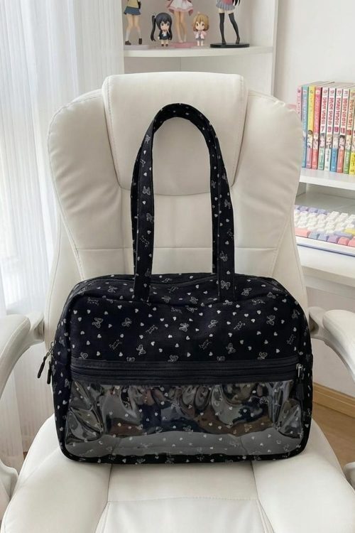 Gray Kawaii Convertible Ita Bag with Clear Window for Pin Display