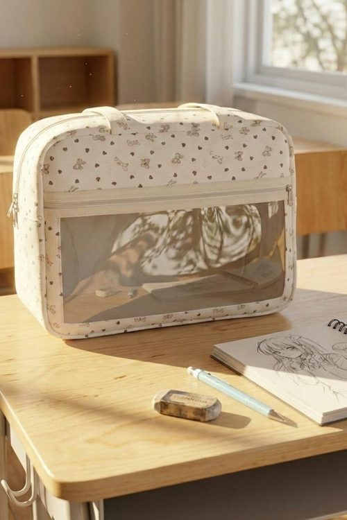 Gray Kawaii Convertible Ita Bag with Clear Window for Pin Display