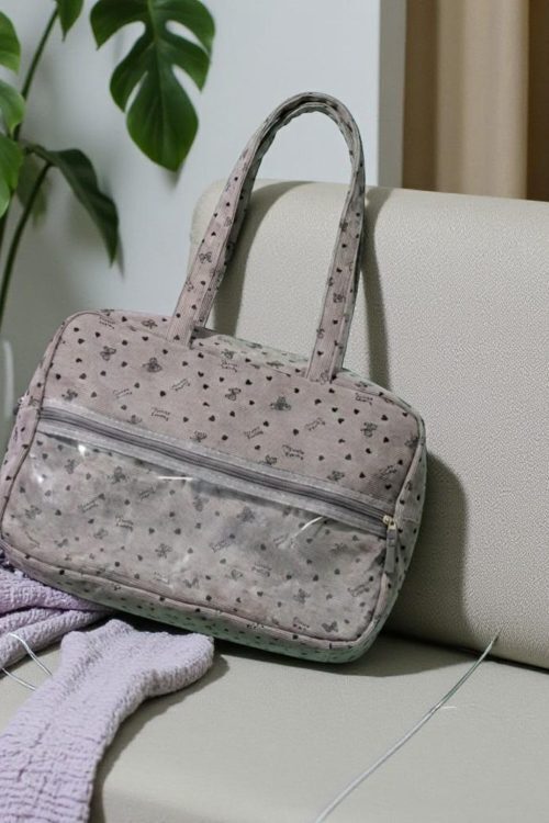 Gray Kawaii Convertible Ita Bag with Clear Window for Pin Display