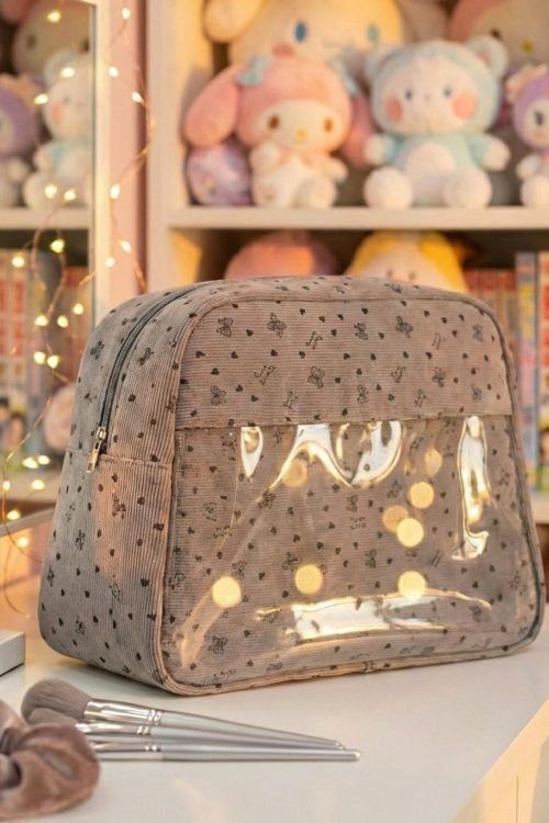 Gray Kawaii Convertible Ita Bag with Clear Window for Pin Display