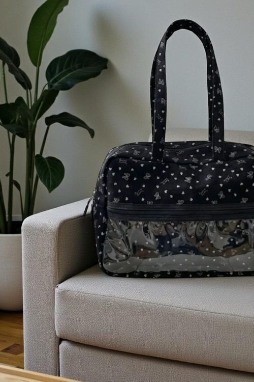 Gray Kawaii Convertible Ita Bag with Clear Window for Pin Display