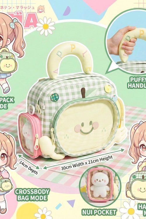 Green Apple Ita Backpack with Clear Window and Included Insert for Plushies and Pins