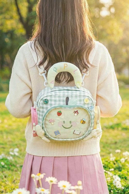 Green Apple Ita Backpack with Clear Window and Included Insert for Plushies and Pins