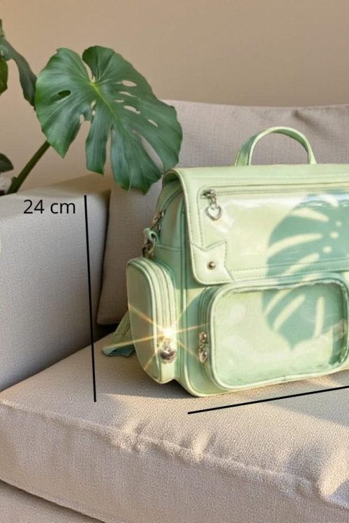 Green Kawaii Convertible Ita Bag with Clear Window for Pin Display