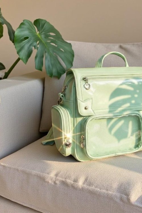 Green Kawaii Convertible Ita Bag with Clear Window for Pin Display