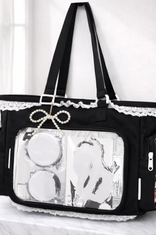 Green Kawaii Ita Shoulder Bag with Clear Window for Plushies and Pins