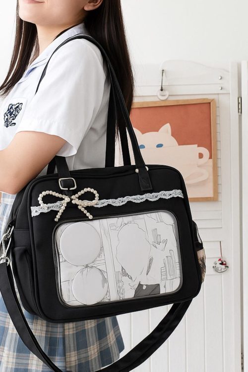 Green Kawaii Ita Shoulder Bag with Clear Window for Plushies and Pins