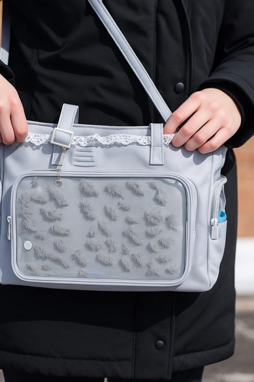 Green Kawaii Ita Shoulder Bag with Clear Window for Plushies and Pins