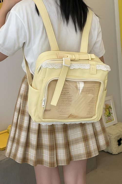 Green Kawaii Ita Shoulder Bag with Clear Window for Plushies and Pins