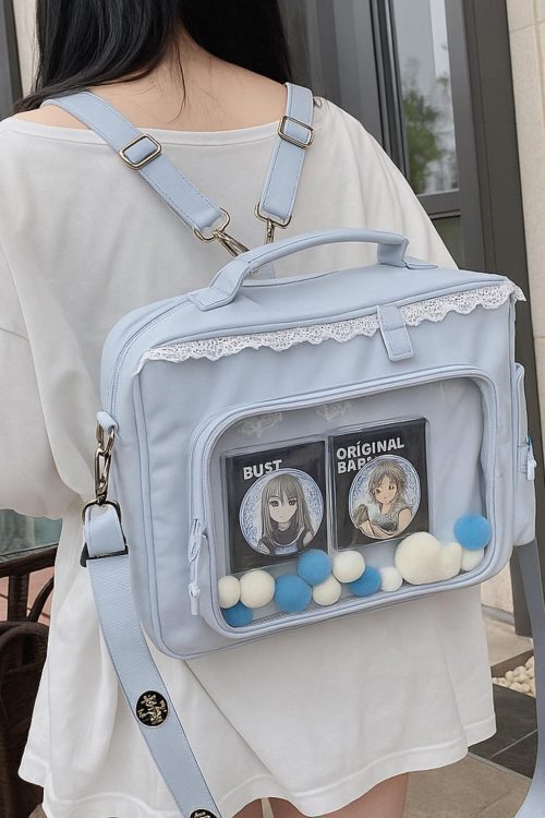 Green Kawaii Ita Shoulder Bag with Clear Window for Plushies and Pins
