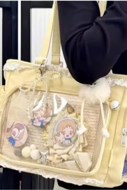 Green Kawaii Ita Shoulder Bag with Clear Window for Plushies and Pins