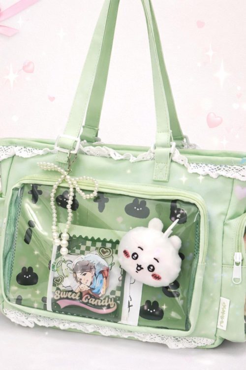 Green Kawaii Ita Shoulder Bag with Clear Window for Plushies and Pins