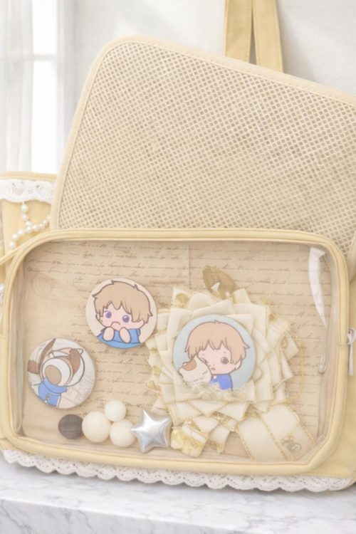 Green Kawaii Ita Shoulder Bag with Clear Window for Plushies and Pins