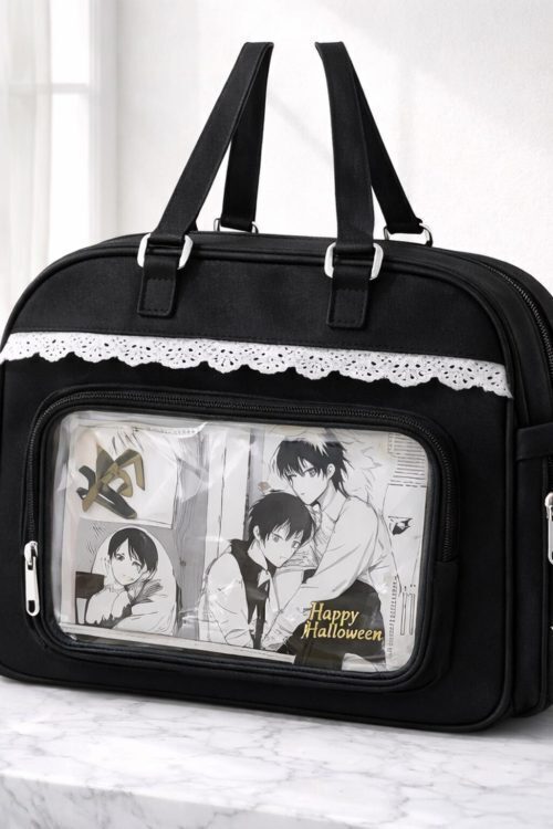 Green Kawaii Ita Shoulder Bag with Clear Window for Plushies and Pins