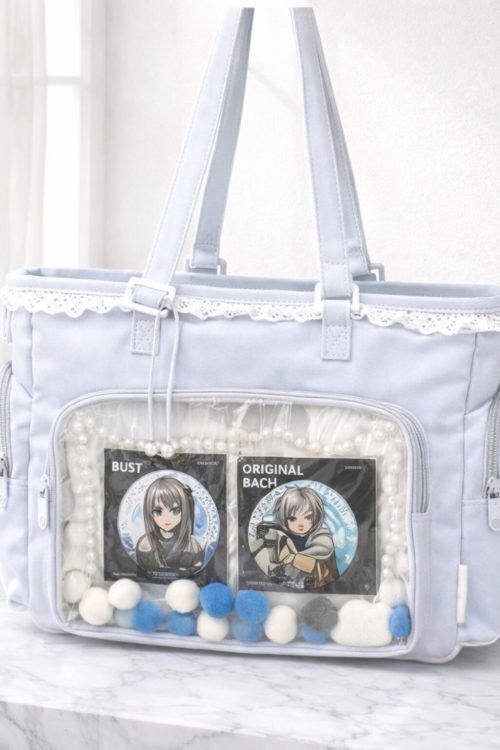 Green Kawaii Ita Shoulder Bag with Clear Window for Plushies and Pins