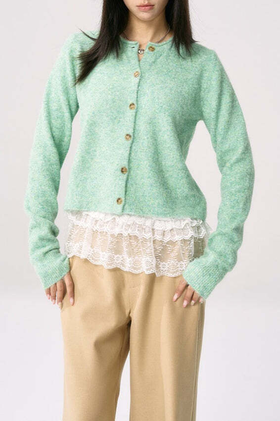 Green Knit Cuffed Solid Chic Cardigan Green Knit Cuffed Solid Chic Cardigan