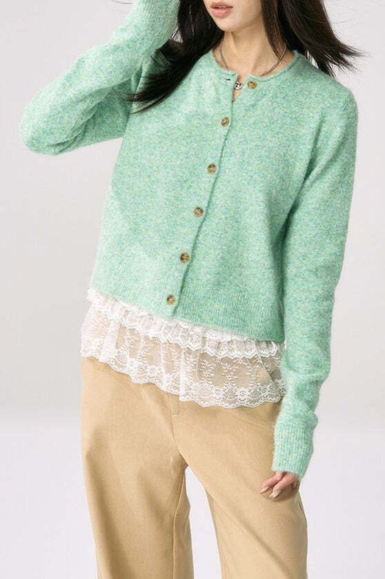 Green Knit Cuffed Solid Chic Cardigan Green Knit Cuffed Solid Chic Cardigan