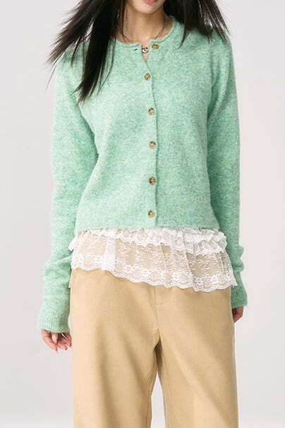 Green Knit Cuffed Solid Chic Cardigan Green Knit Cuffed Solid Chic Cardigan