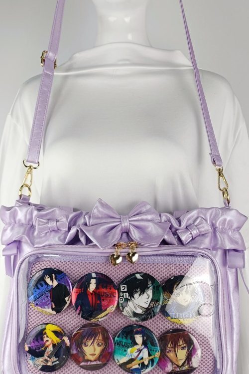 Green Ribbon Ita Crossbody Bag with Clear Window and Included Insert for Pin Display