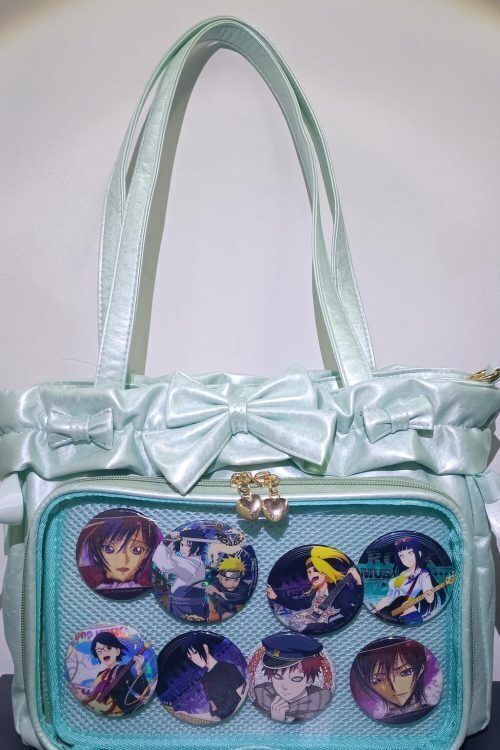 Green Ribbon Ita Crossbody Bag with Clear Window and Included Insert for Pin Display