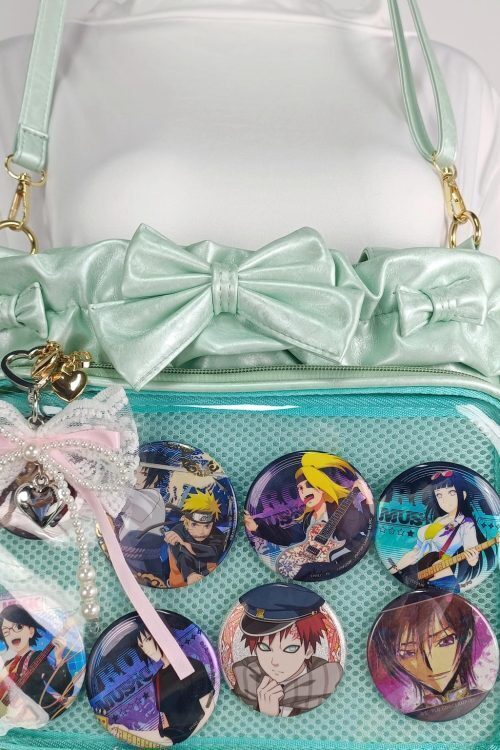 Green Ribbon Ita Crossbody Bag with Clear Window and Included Insert for Pin Display