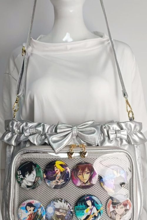 Green Ribbon Ita Crossbody Bag with Clear Window and Included Insert for Pin Display