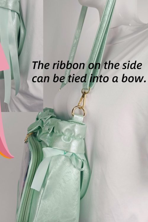 Green Ribbon Ita Crossbody Bag with Clear Window and Included Insert for Pin Display