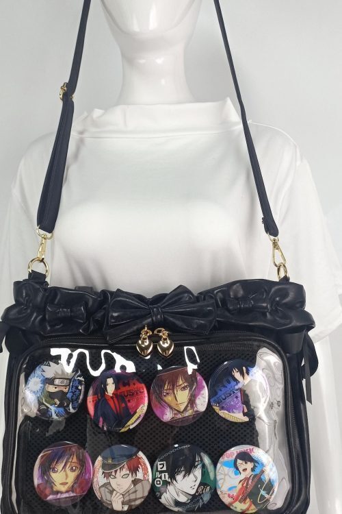 Green Ribbon Ita Crossbody Bag with Clear Window and Included Insert for Pin Display