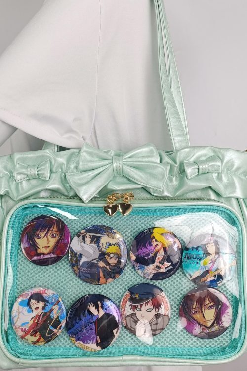 Green Ribbon Ita Crossbody Bag with Clear Window and Included Insert for Pin Display