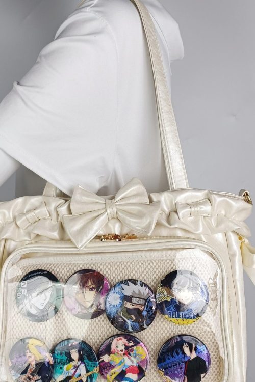 Green Ribbon Ita Crossbody Bag with Clear Window and Included Insert for Pin Display