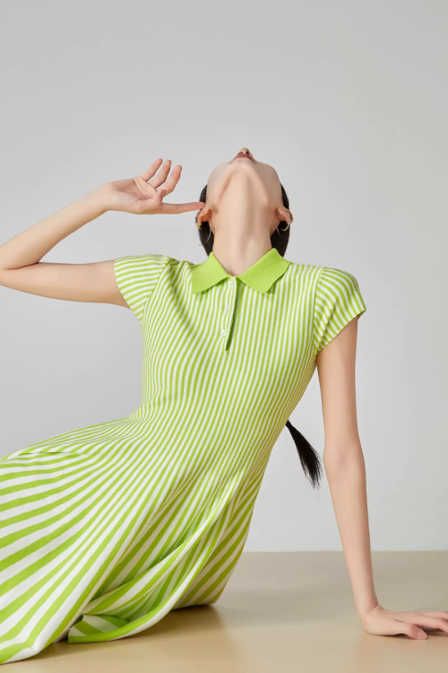 Green Striped Flare Mini Dress