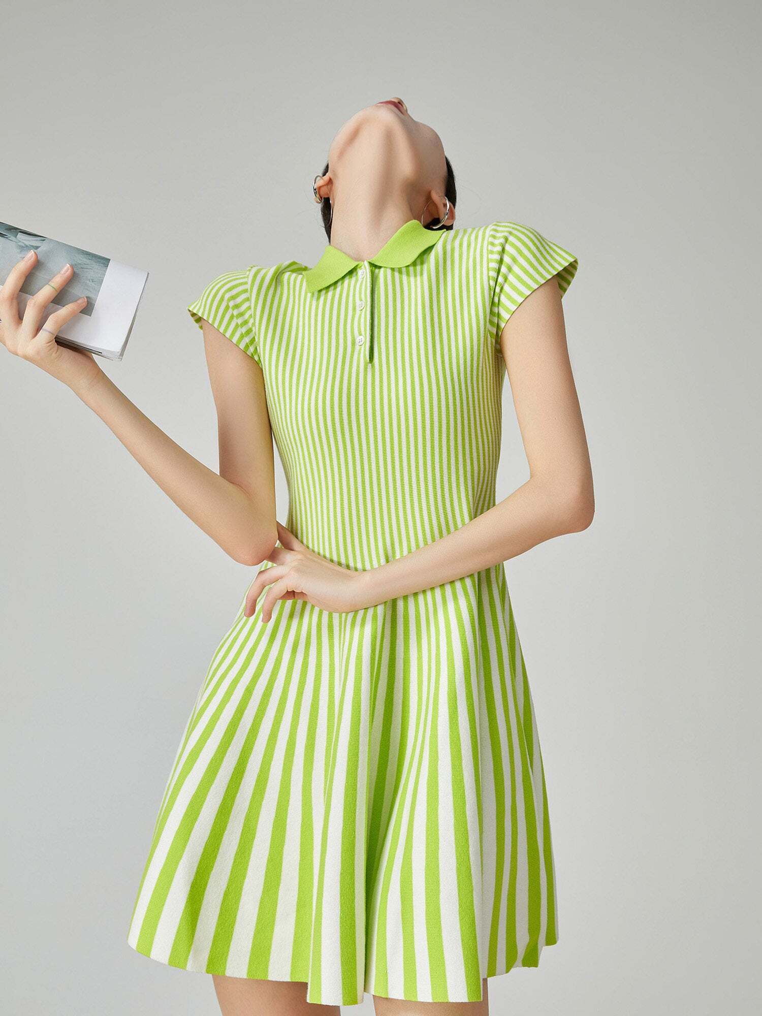 Green Striped Flare Mini Dress