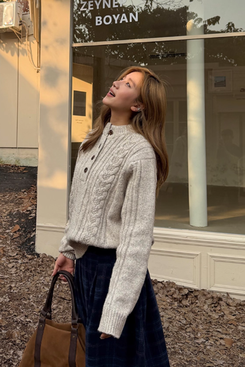 Half-Button Cable Knit