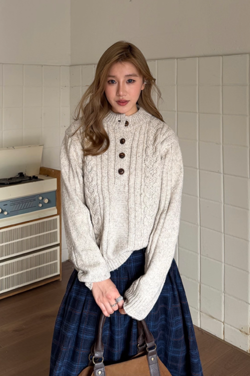 Half-Button Cable Knit