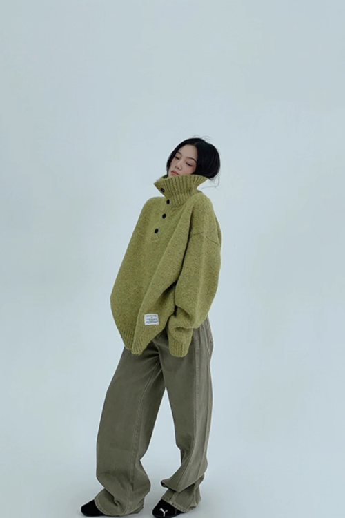 Half-Button Knit Top