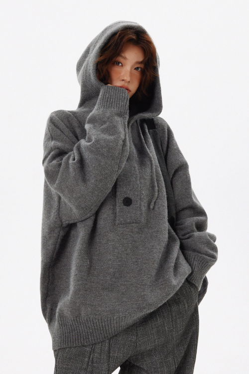 Half Button Knit Tops