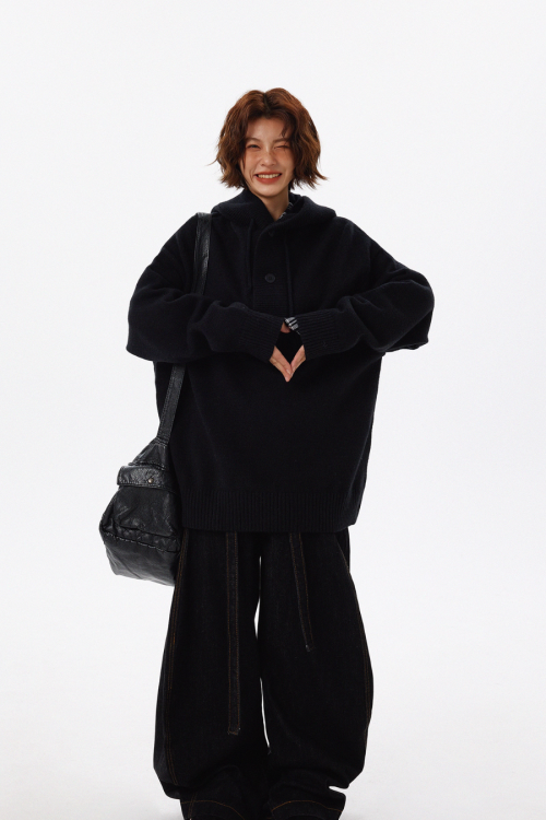 Half Button Knit Tops