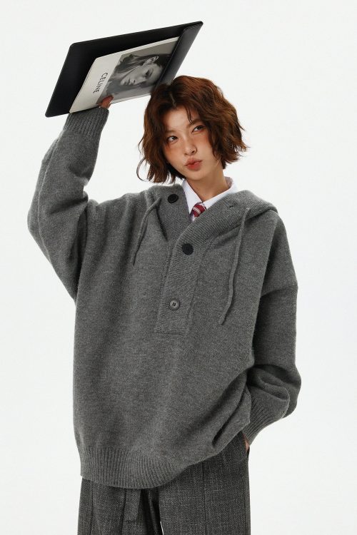 Half Button Knit Tops