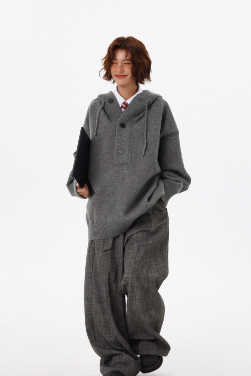 Half Button Knit Tops