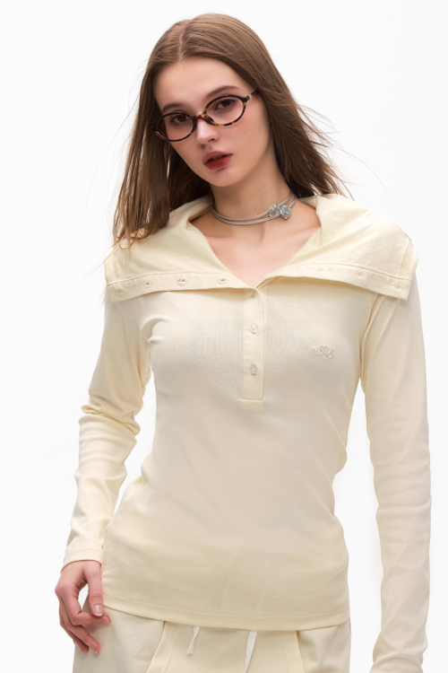 Half Button Long Sleeve Top