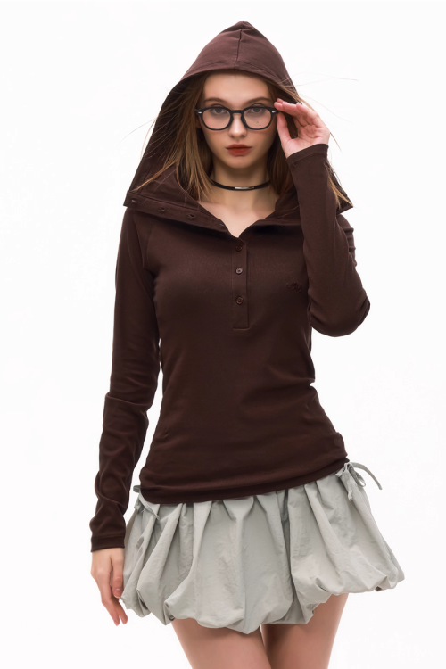 Half Button Long Sleeve Top