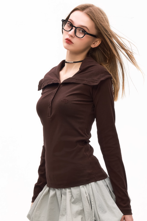 Half Button Long Sleeve Top