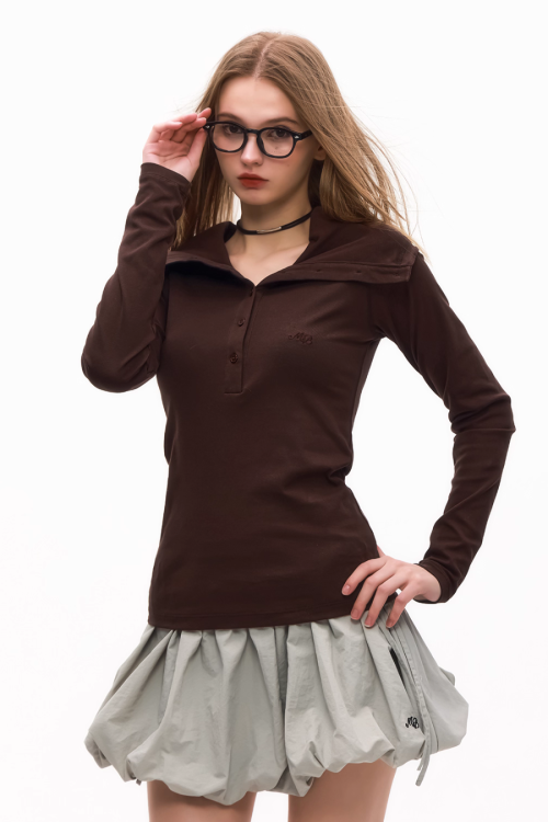 Half Button Long Sleeve Top