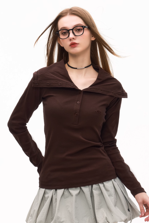 Half Button Long Sleeve Top