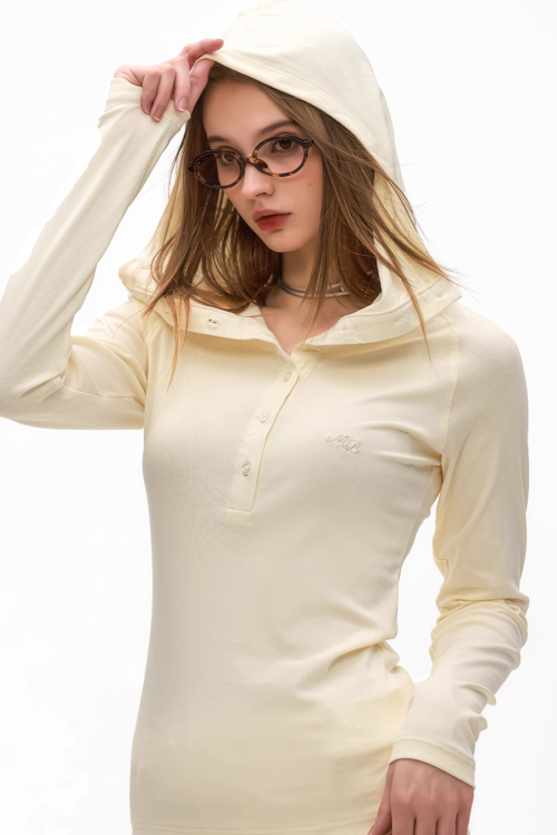 Half Button Long Sleeve Top