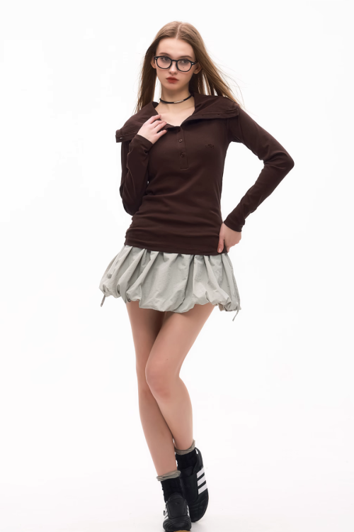 Half Button Long Sleeve Top