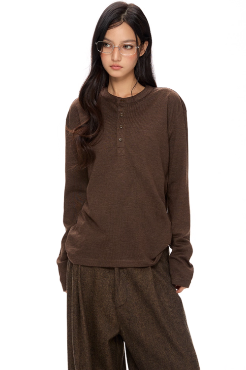 Half Button Loose Long Sleeves