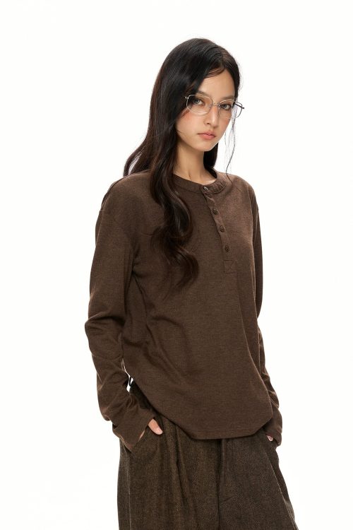 Half Button Loose Long Sleeves