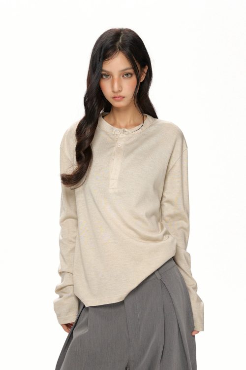 Half Button Loose Long Sleeves