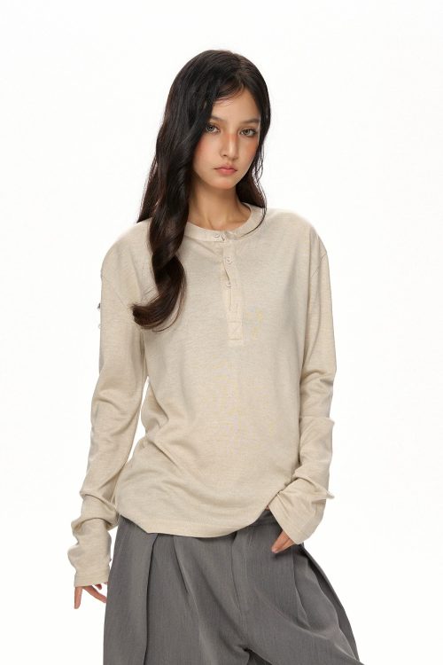 Half Button Loose Long Sleeves